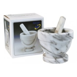 Mortaio e pestello in marmo bianco